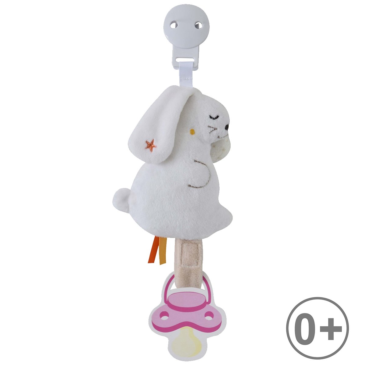 Attache sucette lapin beige, SUCRE D'ORGE