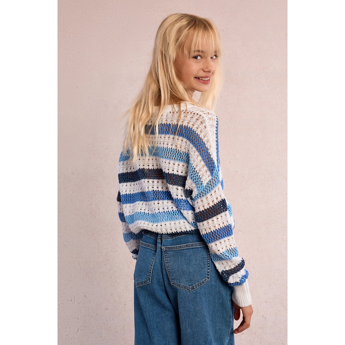 Pull rayé, maille ajourée bleu, MOLLY BRACKEN GIRL