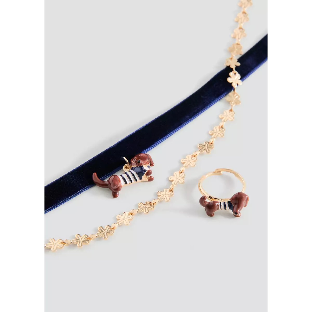 Pack de colliers et bague chien or, MANGO KIDS