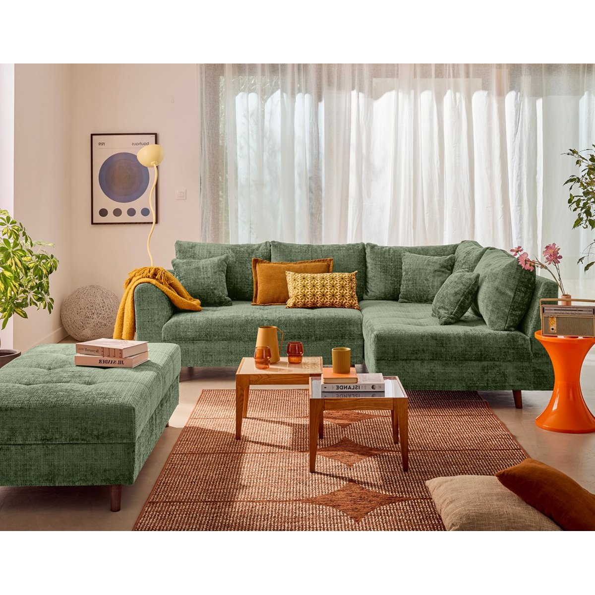 Canapé d'Angle droit 4 places - RUNE vert sauge, BEST MOBILIER