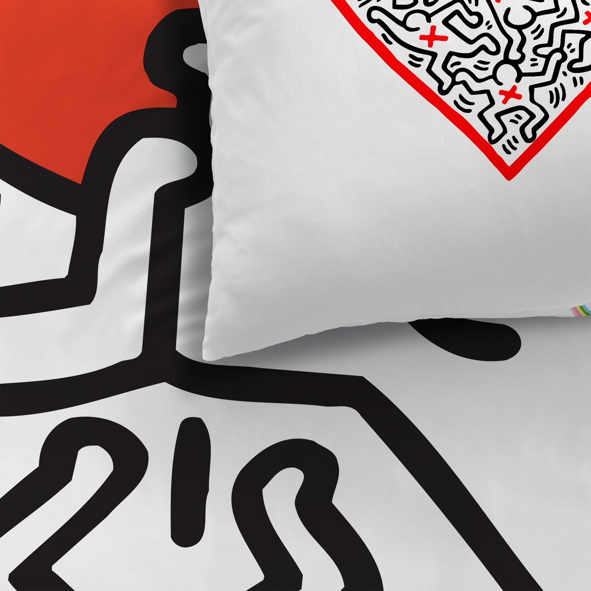 Parure de lit imprimée 100% coton, RED LOVE blanc/rouge, KEITH HARING