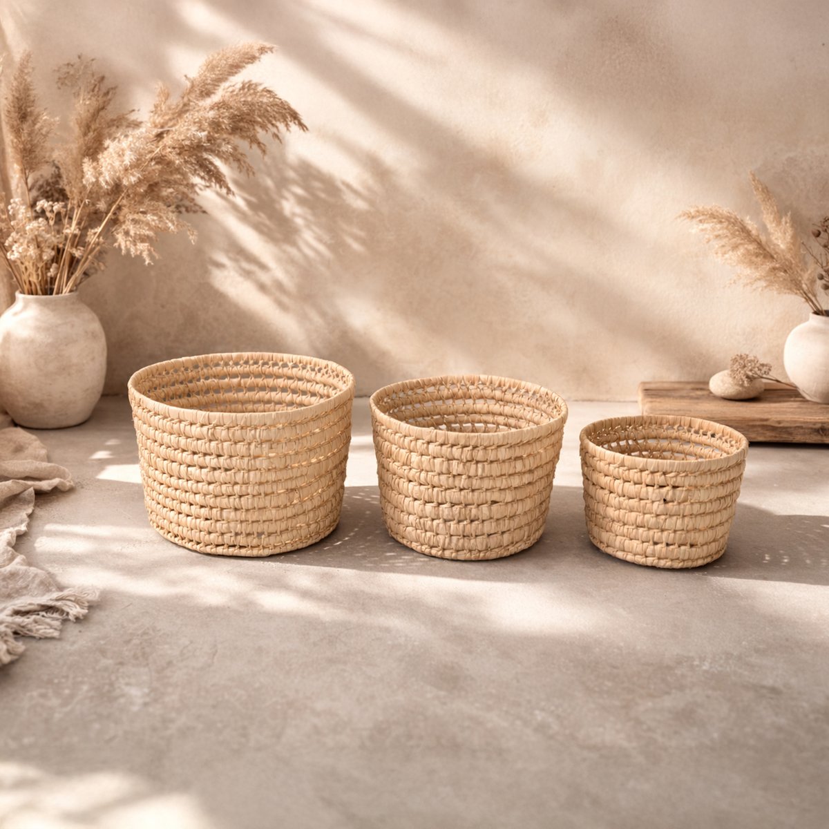 Panier de rangement rond feuilles de palmier -  LOJI naturel, HOME MAISON