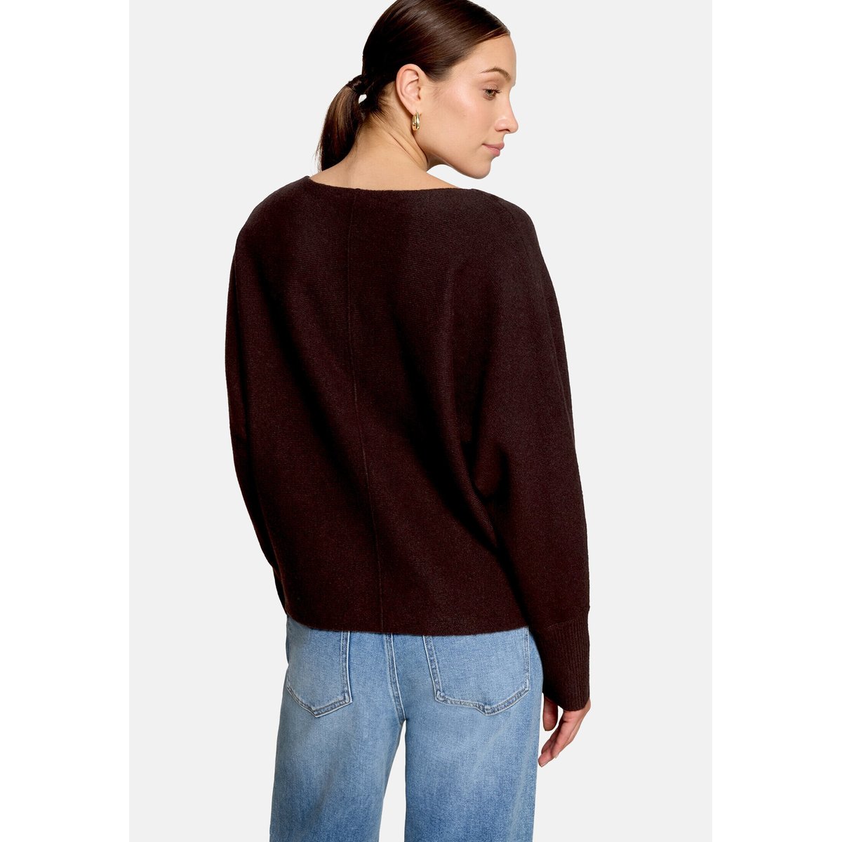 Pull-over en maille à manches chauve-souris dark brown melange, ZERO