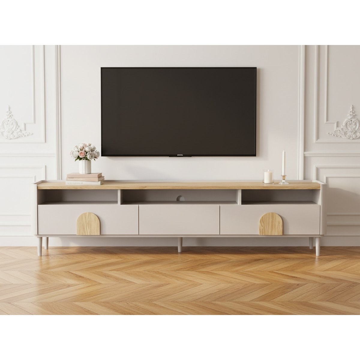 Meuble TV 200 cm , ENYRA beige, BOBOCHIC