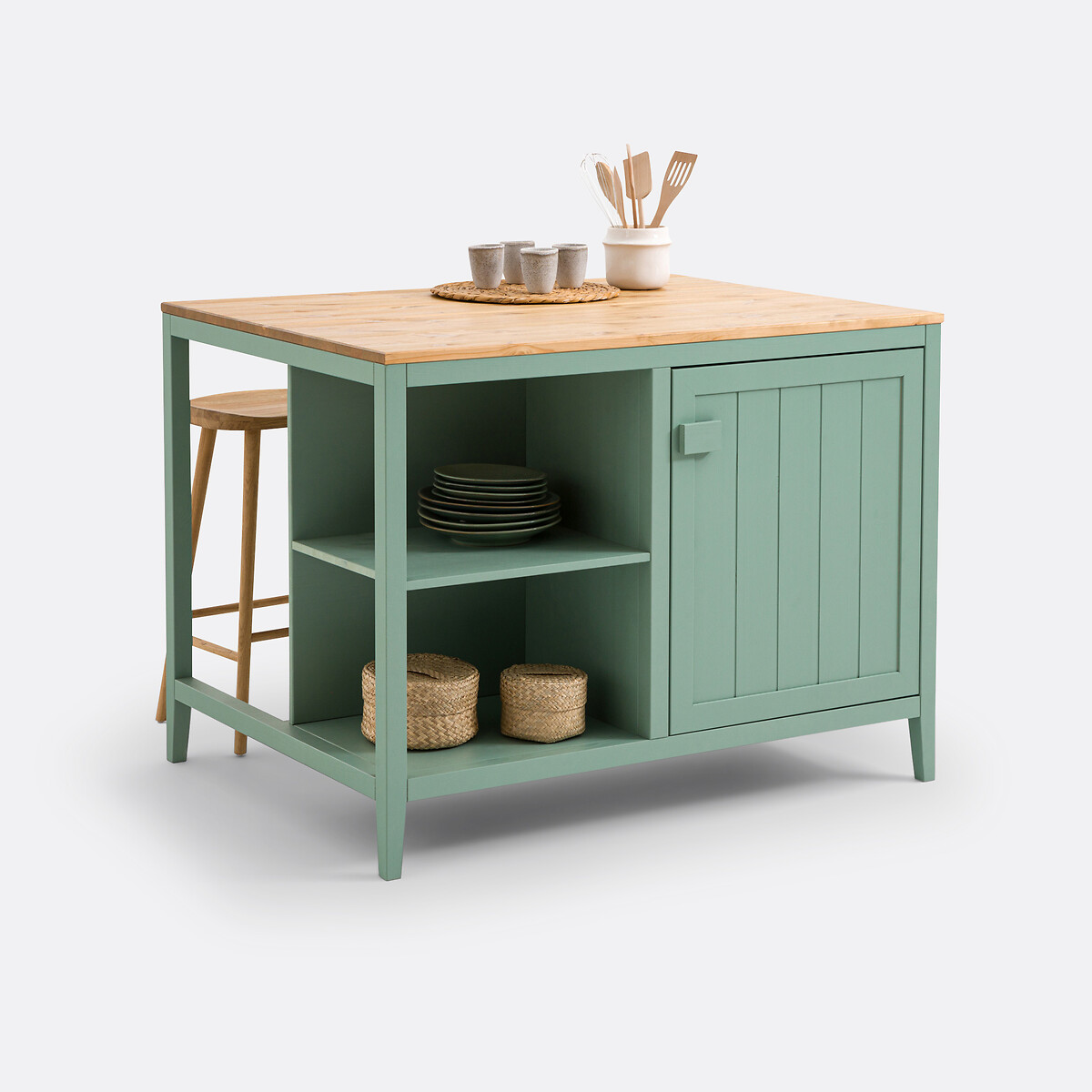 Carlos Solid Pine Kitchen Island green/natural, LA REDOUTE INTERIEURS