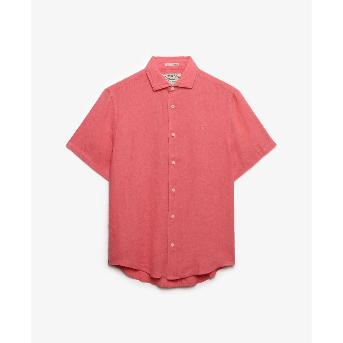 Chemise en lin à manches courtes Riviera corail, SUPERDRY