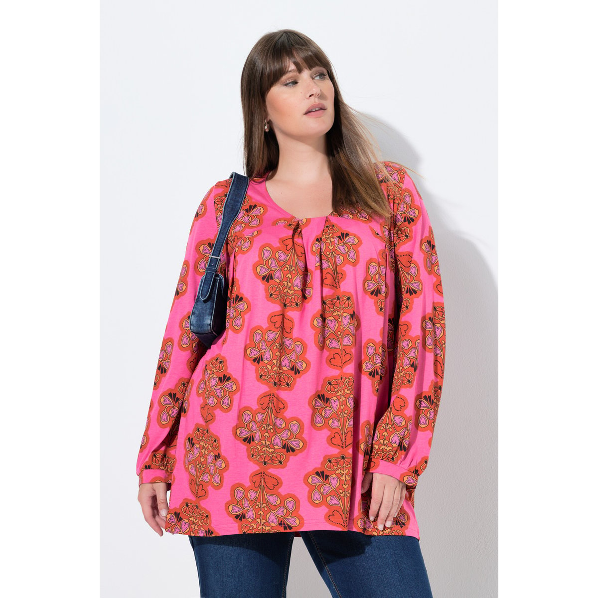 Blouse avec plis godet rose vif, ULLA POPKEN