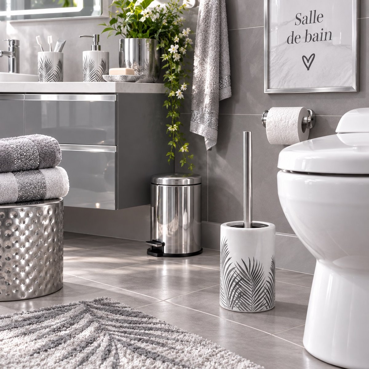 Brosse de toilette Orbella blanc et argent argent, EDEN