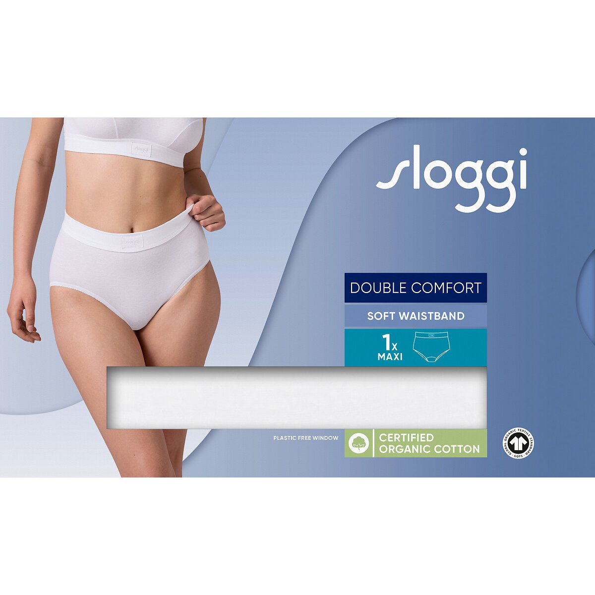 Lot de 3 + 1 gratuite culottes maxi DOUBLE COMFORT blanc, SLOGGI