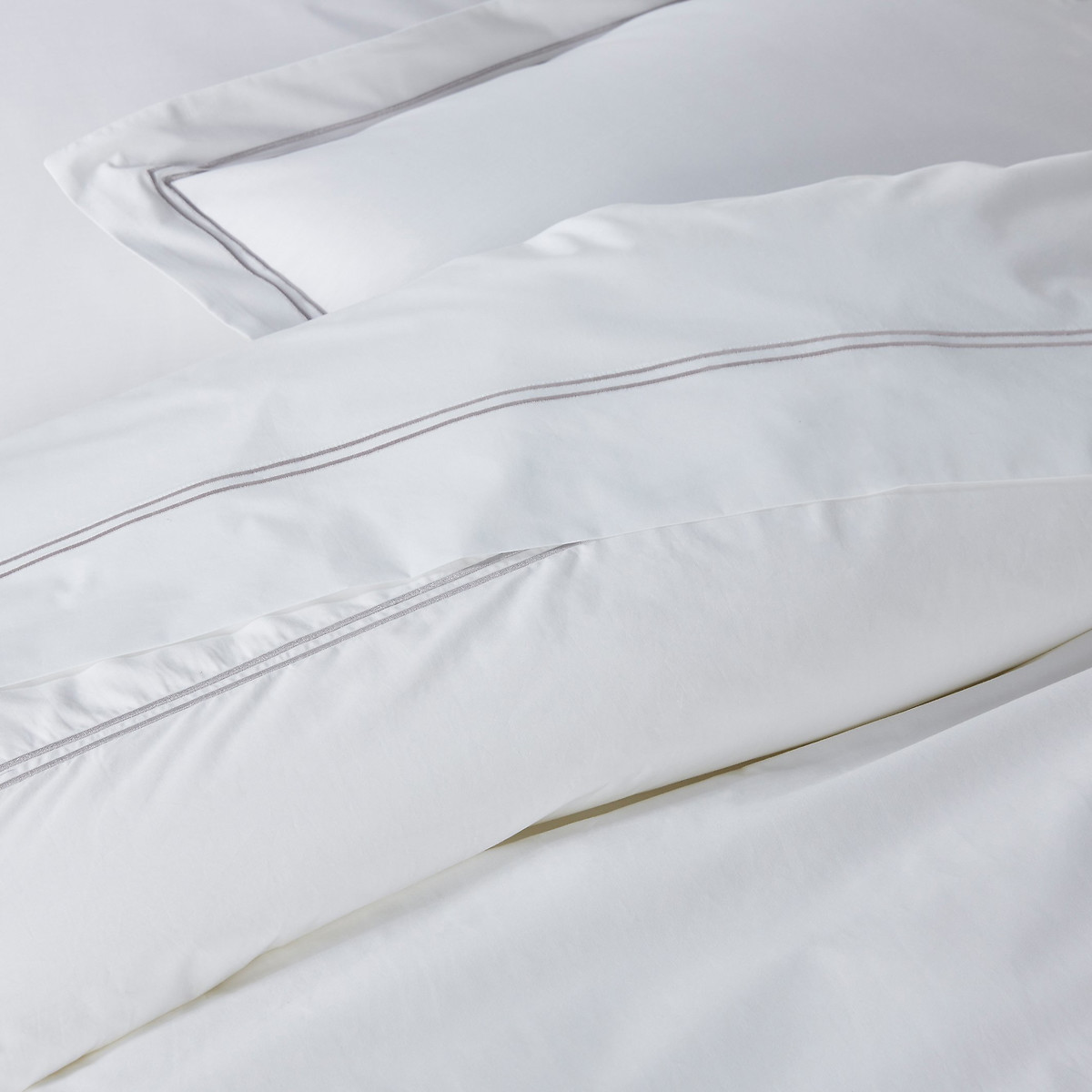 Housse de couette, percale pur coton, Palace blanc/bourdon gris clair, LA REDOUTE INTERIEURS