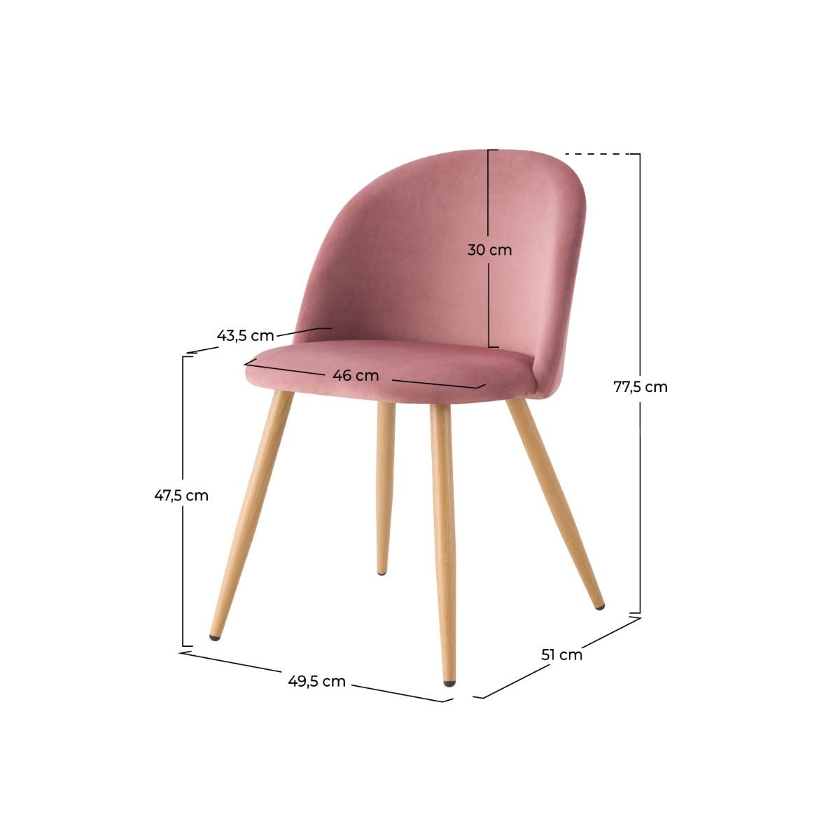 Lot de 2 chaises en velours et pieds en métal - COZY vieux rose, MAISON PAVANE