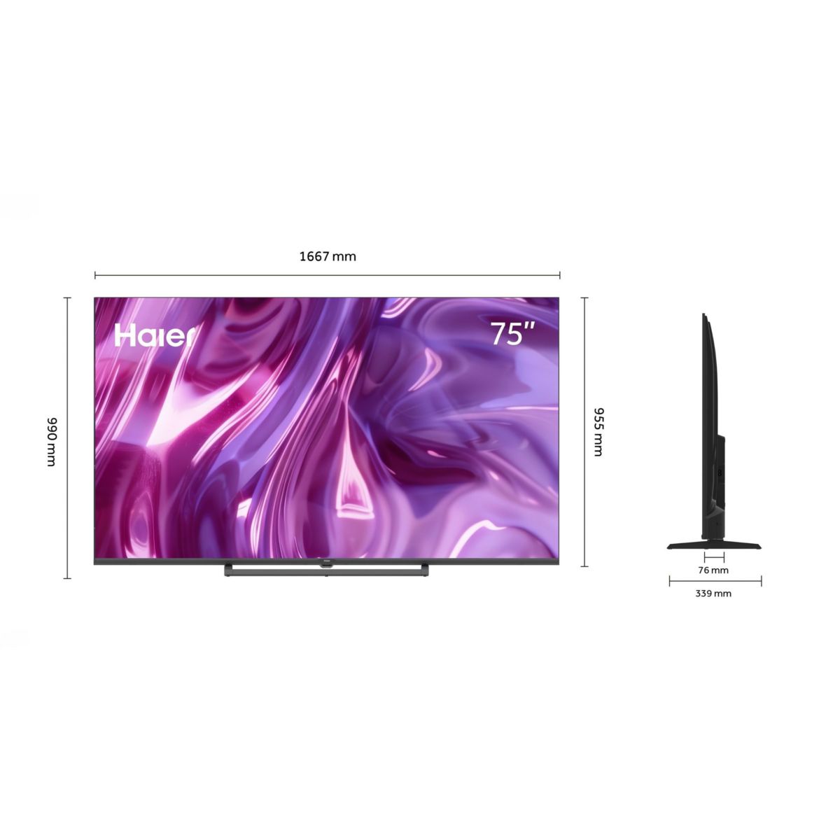 TV QLED H75S80GUX (2026) 75" (190 cm) couleur unique, HAIER