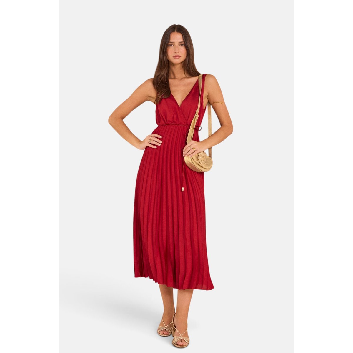 Robe plissée sans manche PLUME rouge, Maison 123