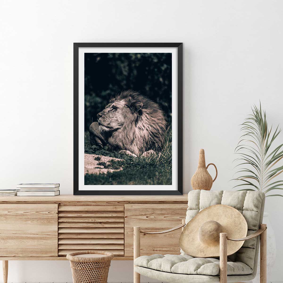 Affiche lion mon roi affiche + cadre en bois - noir, HEXOA