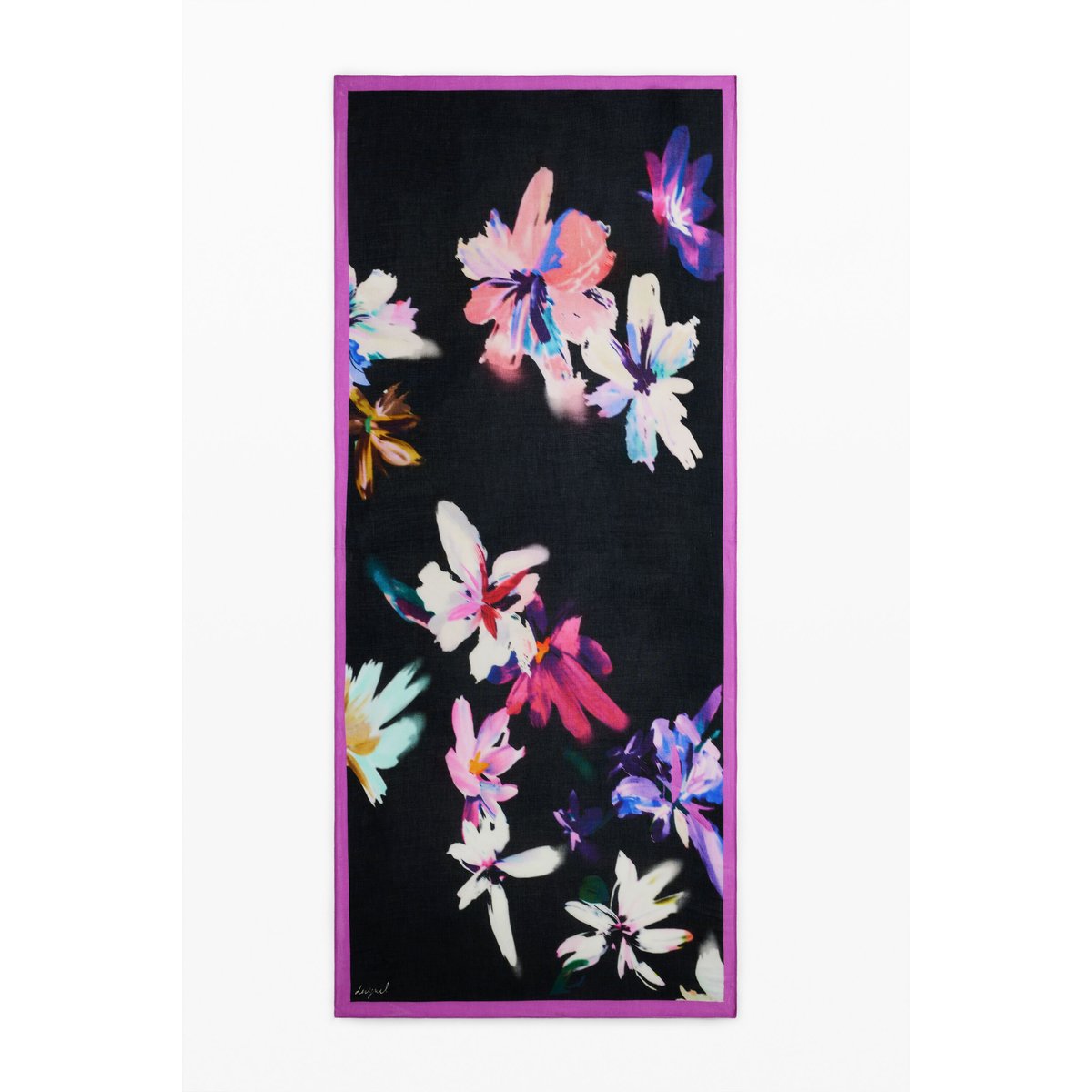 Foulard rectangulaire à fleurs noir, DESIGUAL