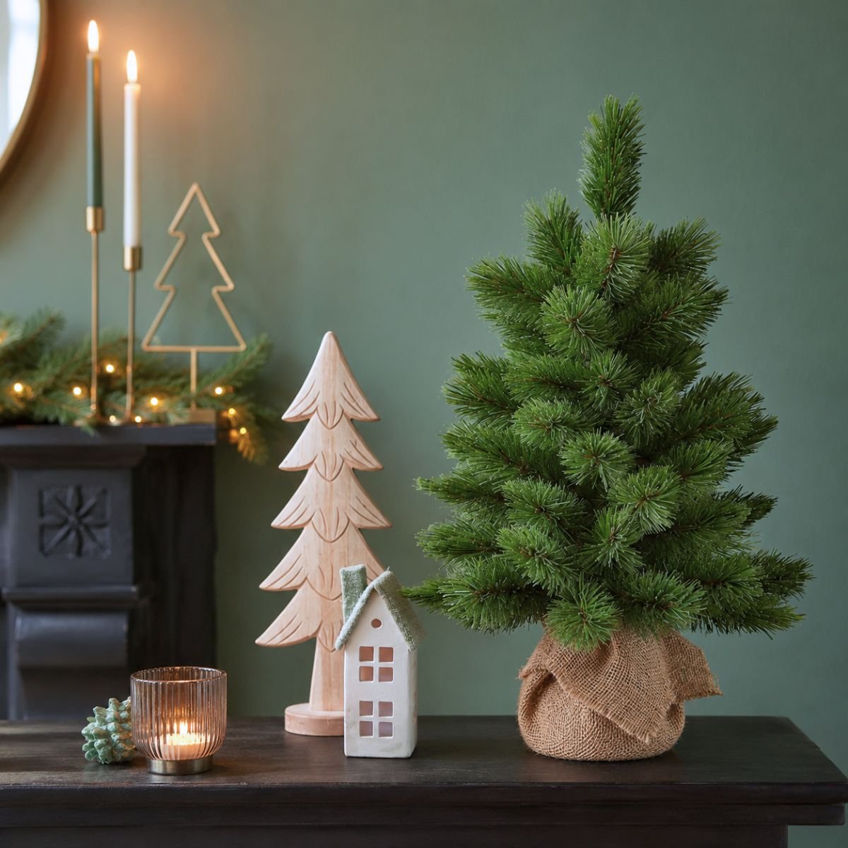Sapin de Noël artificiel dans un sac en jute CAMDEN vert, TRIUMPH TREE