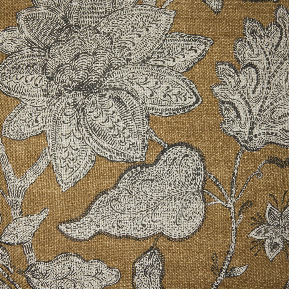 Housse De Coussin en Fleurs indiennes imprimées LILIVATI moutarde et gris, MADURA