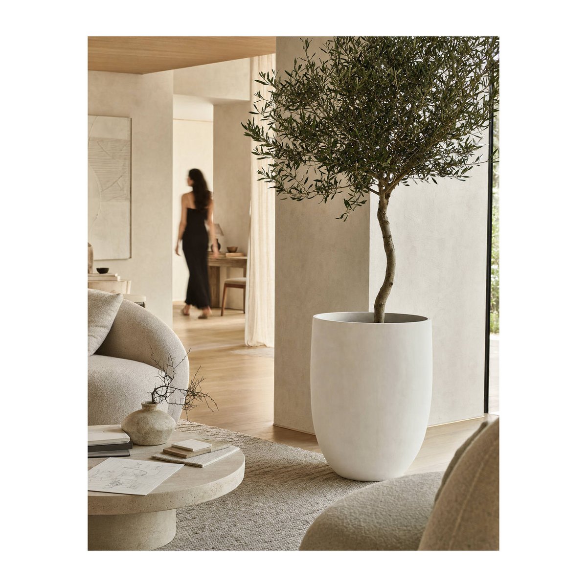 Cache-pot en fibres-ciment blanc, RECOLLECTION