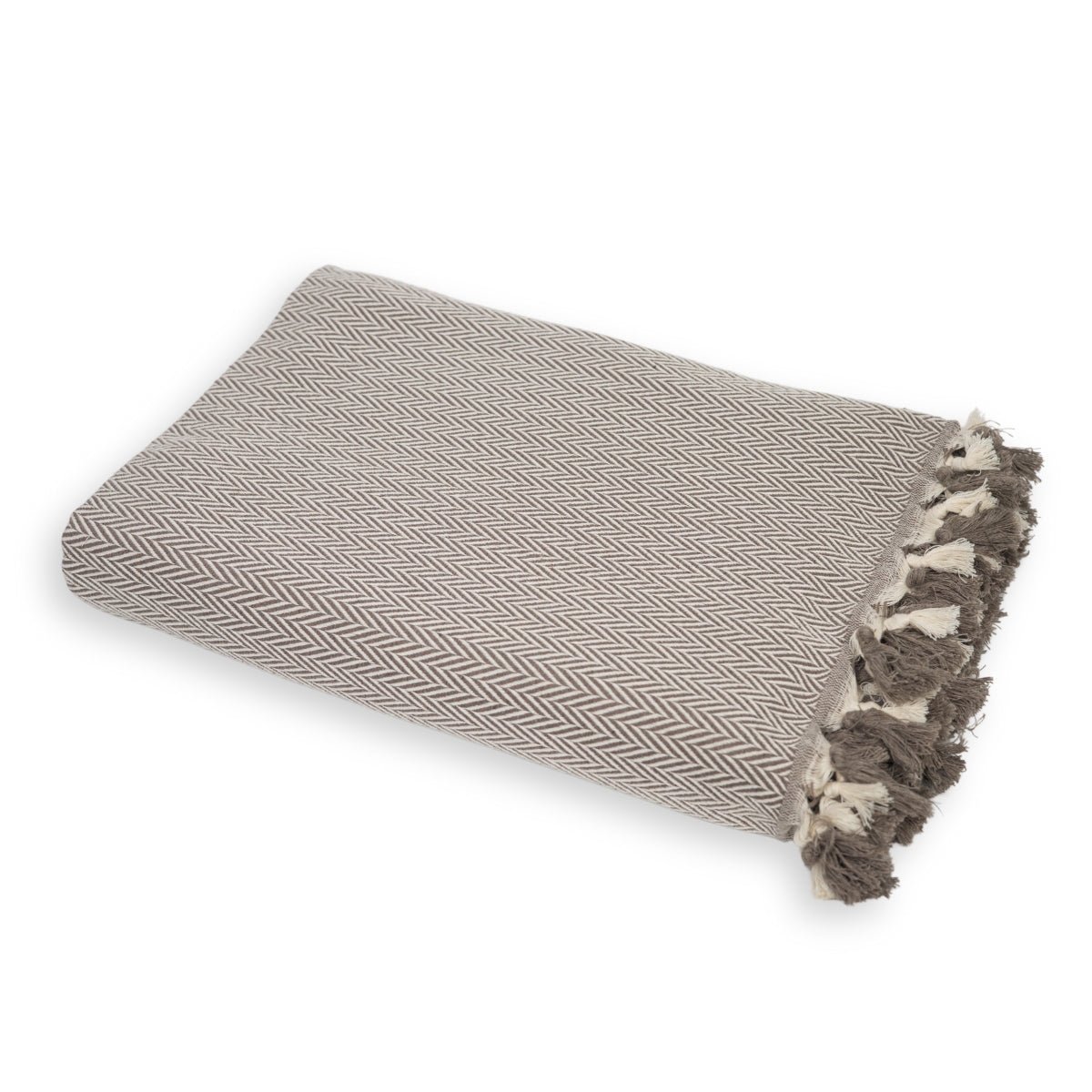 Plaid coton MEGEVE taupe, FEBRONIE