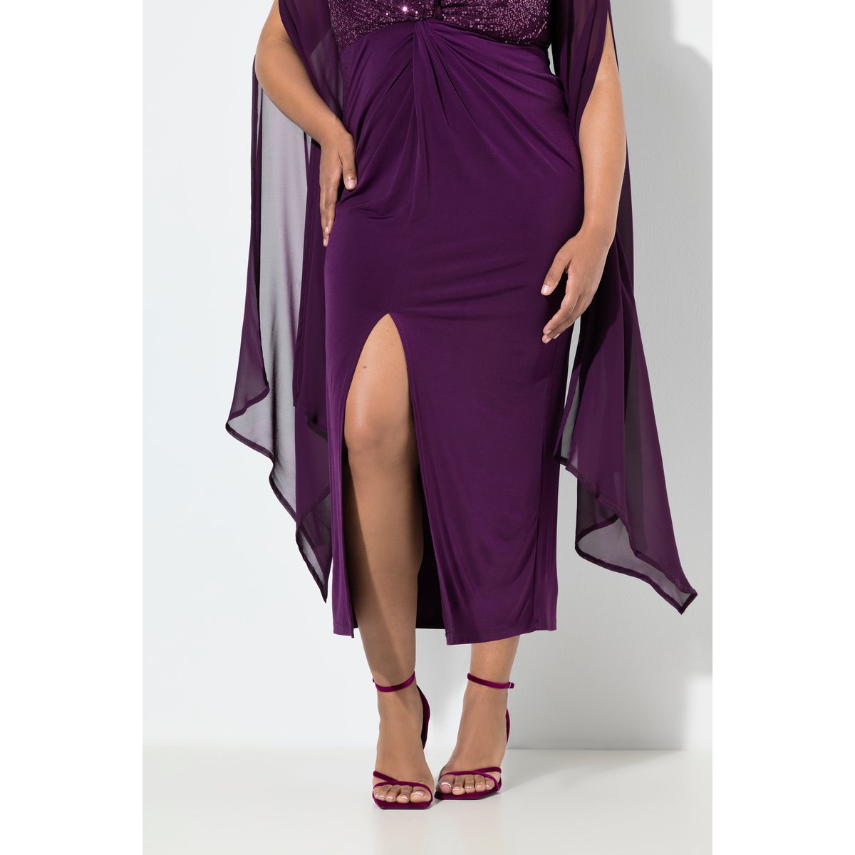 Robe maxi en mousseline, paillettes mûres, ULLA POPKEN