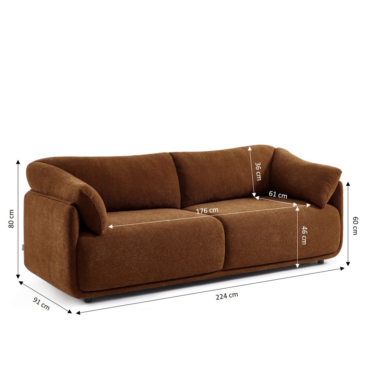 Canapé en tissu chenille tramé KURLY marron, SORELH