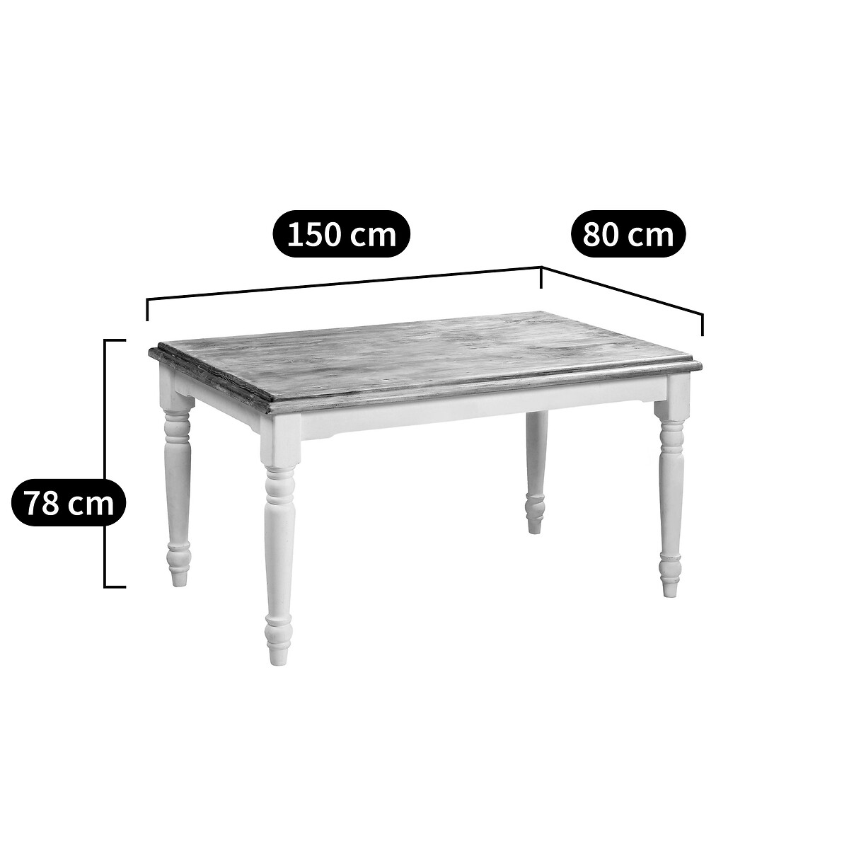 Table rectangulaire Germaine, pin massif pin massif blanc/cire, AM.PM
