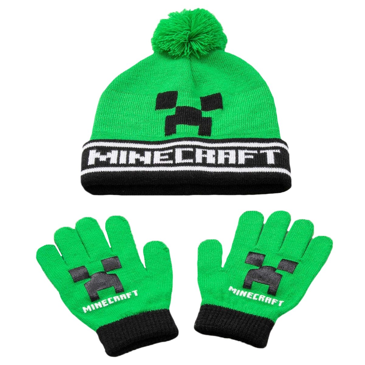 Ensemble bonnet et gants vert / noir, MINECRAFT