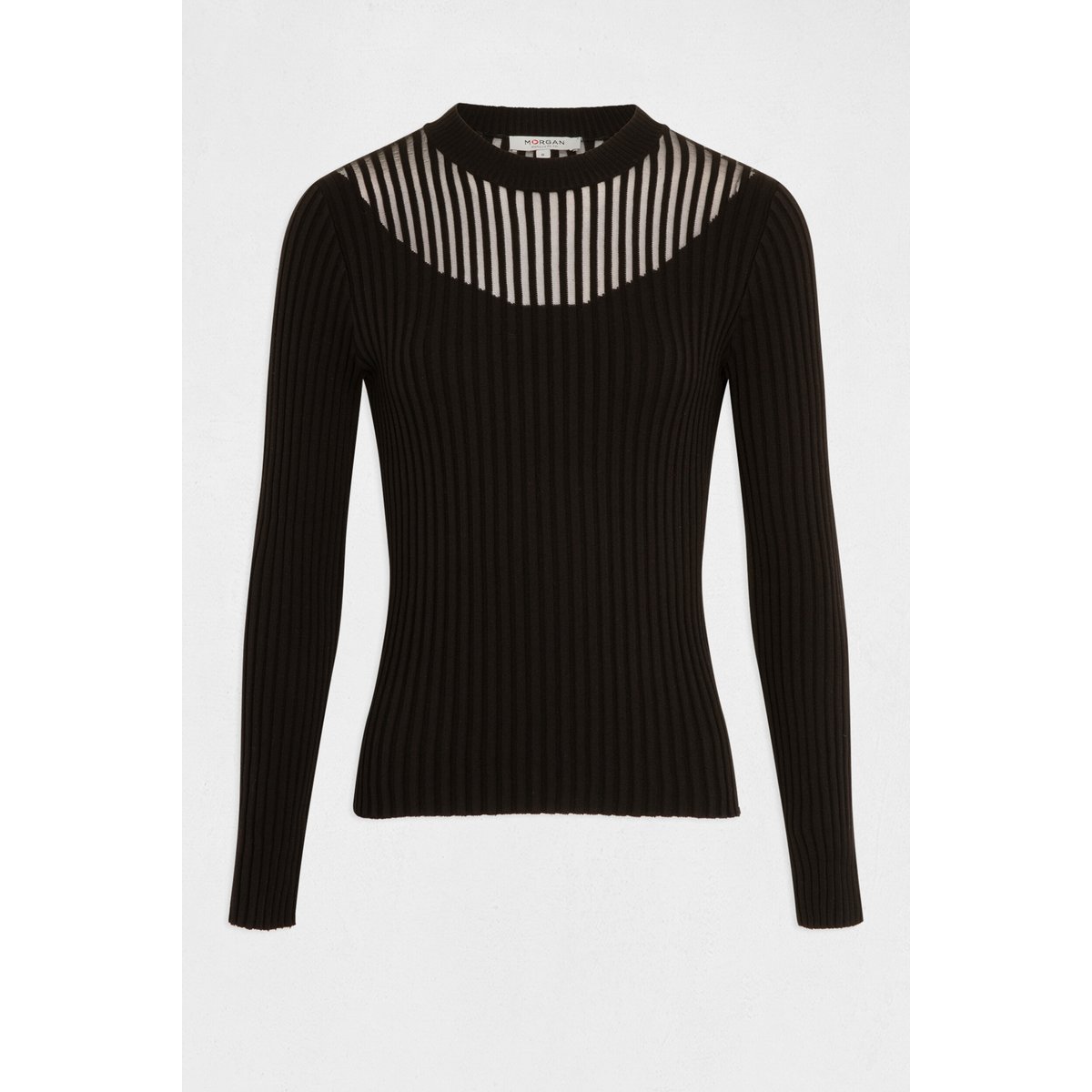 Pull manches longues col montant noir, MORGAN