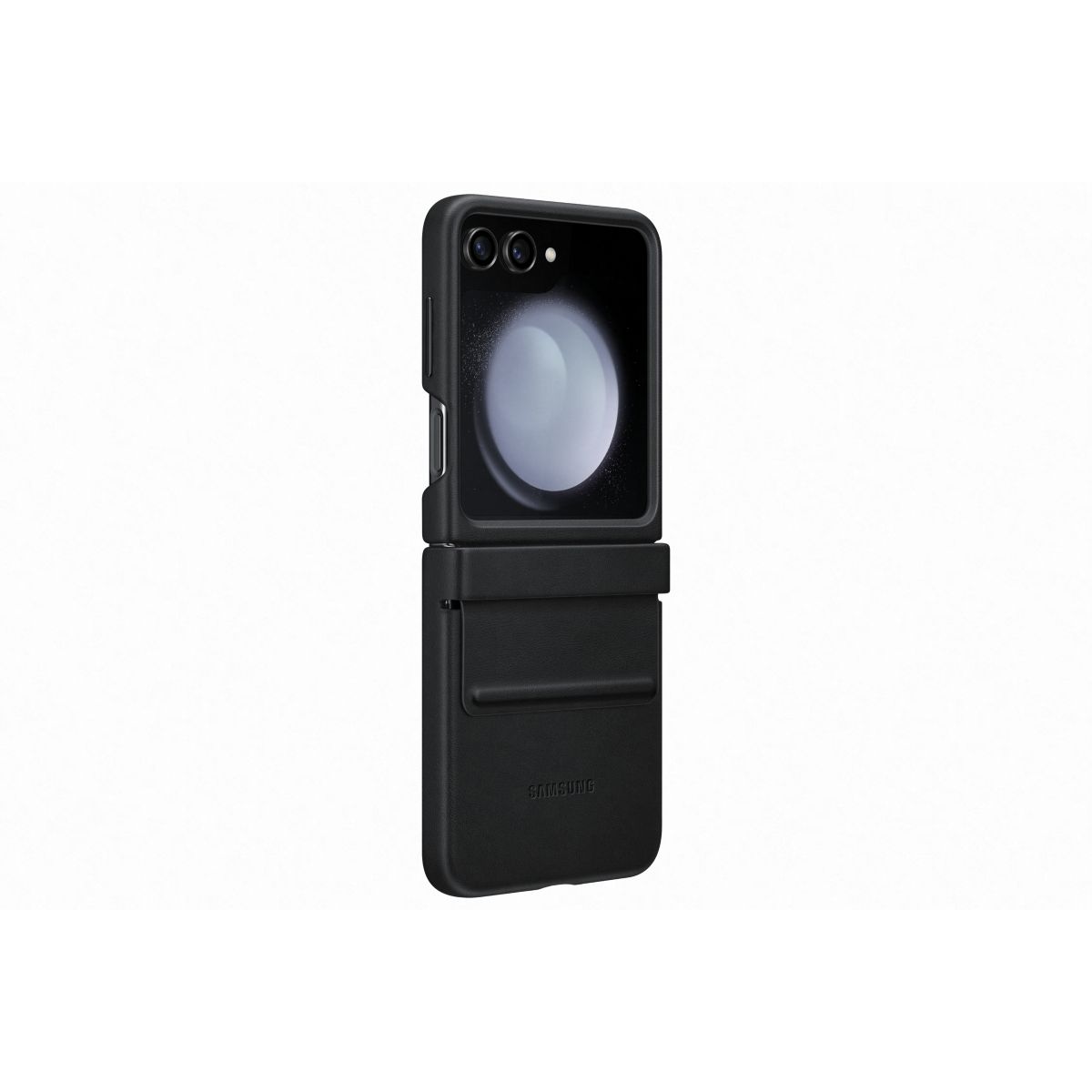 Coque Z Flip 5 Simili Cuir design Noir couleur unique, SAMSUNG