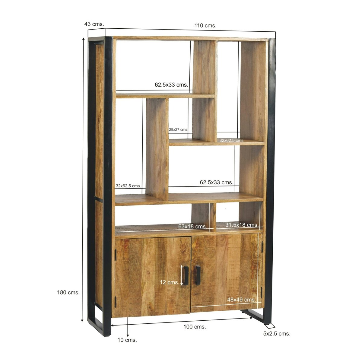 Bibliothèque déstructurée bois métal 2 portes KARGO bois naturel, PIER IMPORT