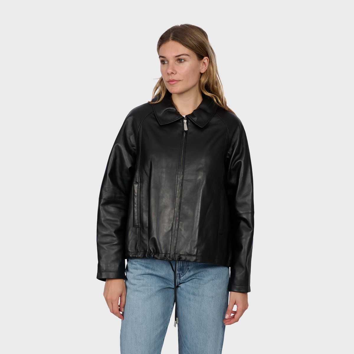 Blouson en cuir à col chemise MELROSE noir, OAKWOOD