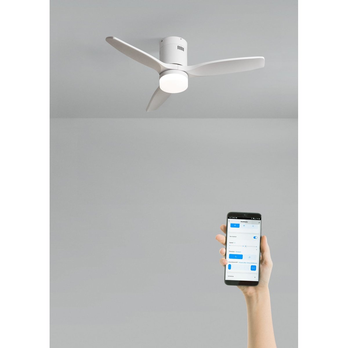 Ventilateur de plafond 40W avec lumière et Wi-Fi WIND CALM NATURAL WOOD blanc/blanc, CREATE