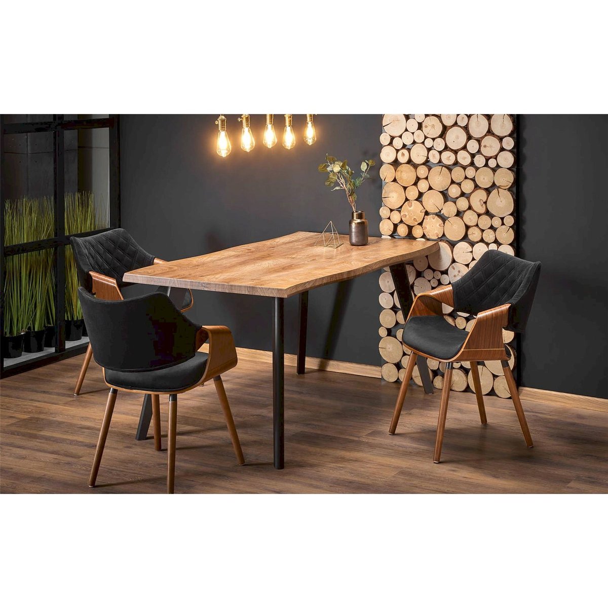 Table extensible DIGGORY effet tronc chêne naturel et noir, RECOLLECTION