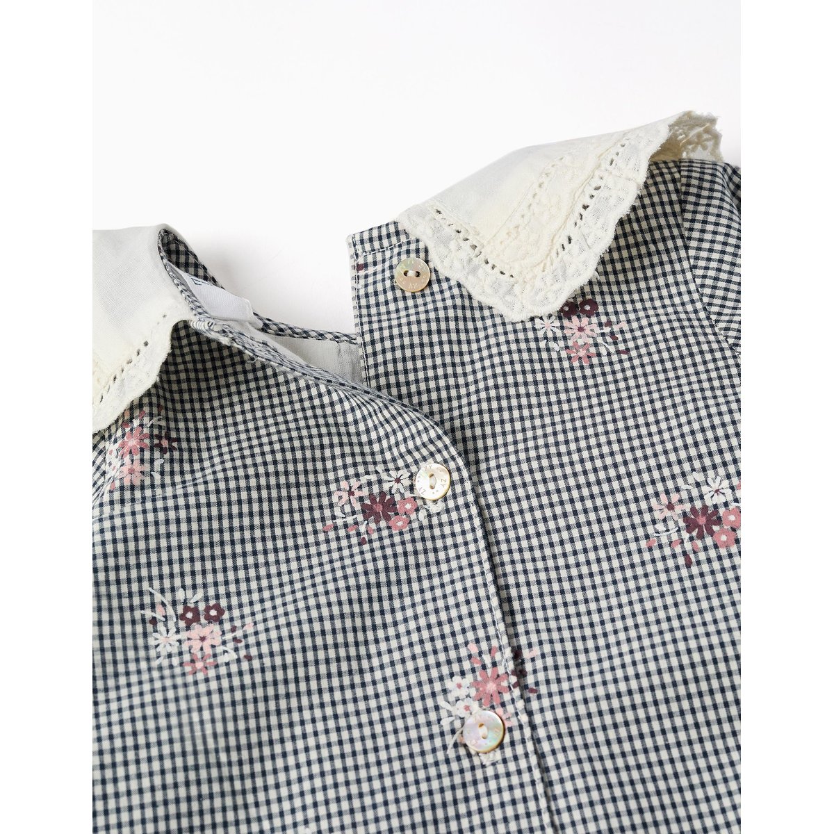 Robe en coton à motif Vichy et imprimé floral bleu foncé, ZIPPY