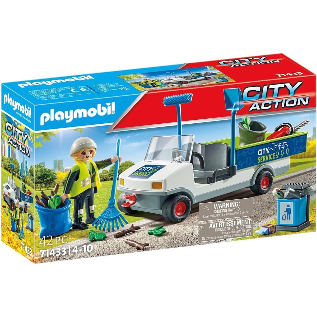 Agent d'entretien voirie avec véhicule électrique multicolore, PLAYMOBIL