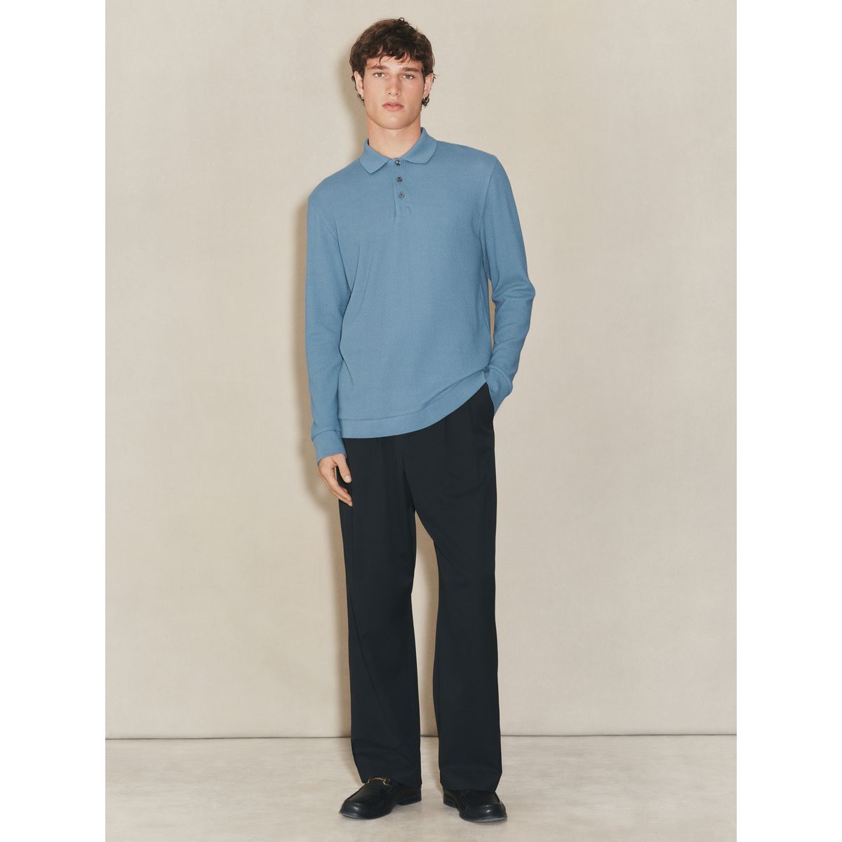 Polo texturé à manches longues edit bleu, NEXT