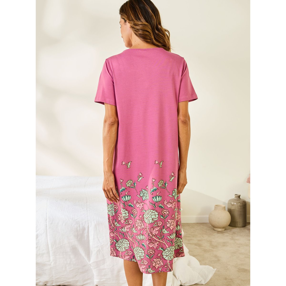 Chemise de nuit manches courtes imprimé rose, DAXON