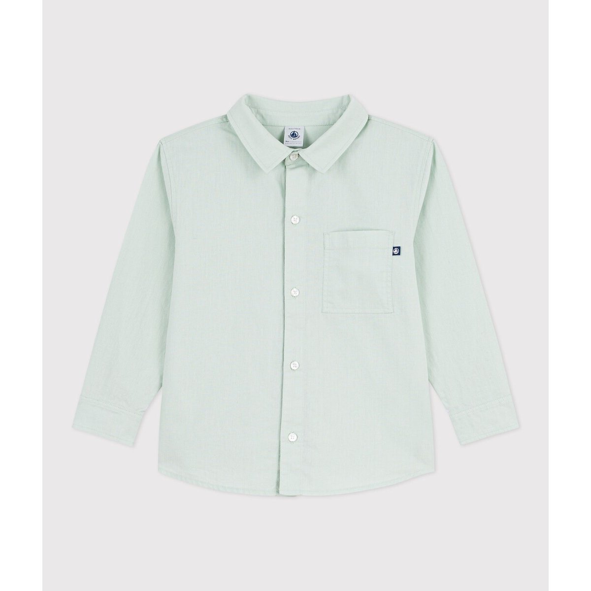 Chemise en coton, à manches longues vert, PETIT BATEAU