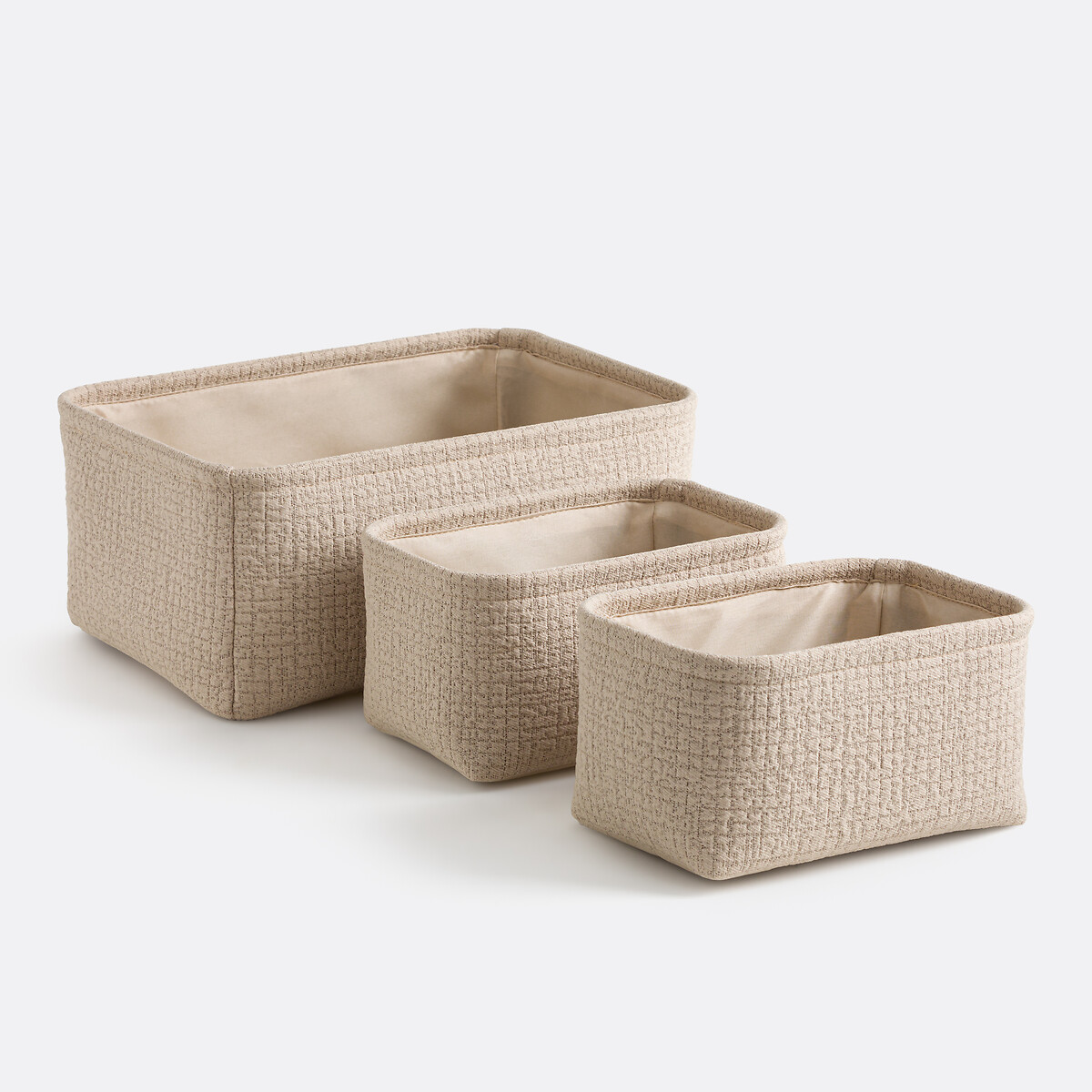 Juego de 3 cestas de tela en relieve, ITANG beige , LA REDOUTE INTERIEURS