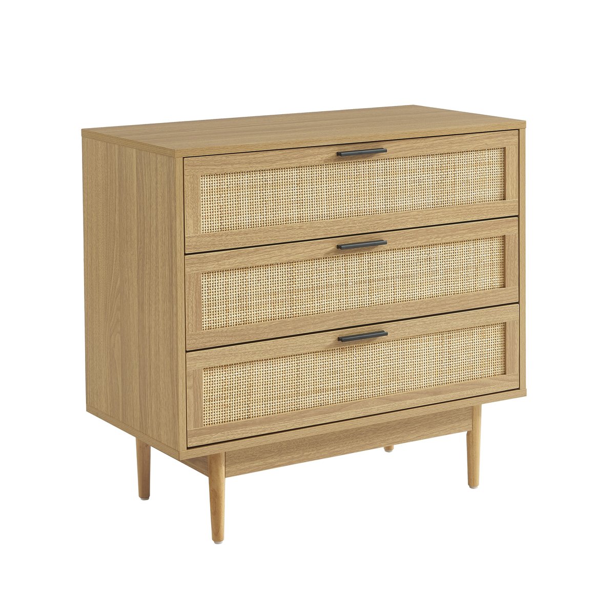 Commode cannage rotin 3 tiroirs AMANA chêne clair, BAÏTA