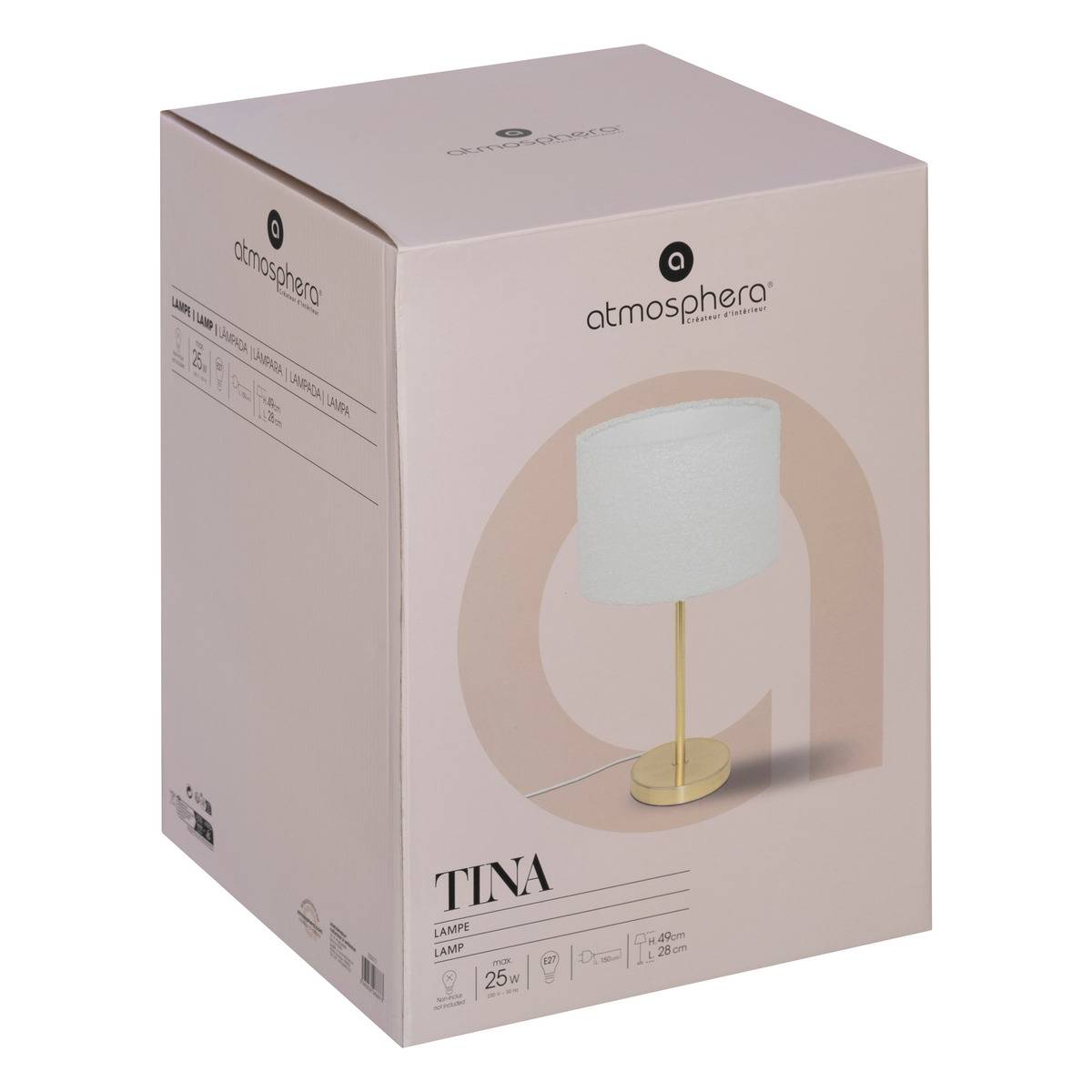 Lampe à poser en métal doré abat-jour bouclette TINA doré, ATMOSPHERA