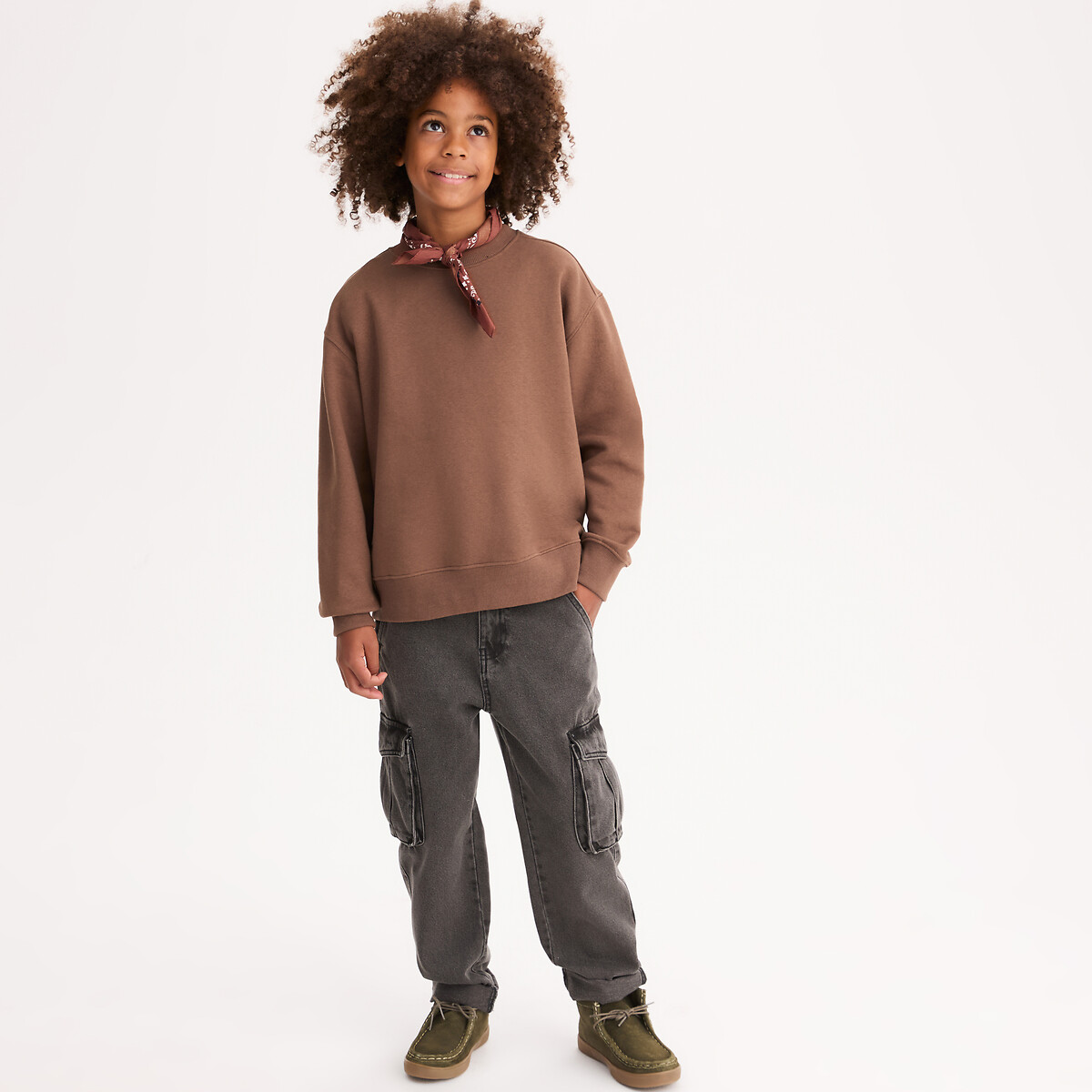 Sweat col rond, en molleton doux et chaud marron, LA REDOUTE COLLECTIONS