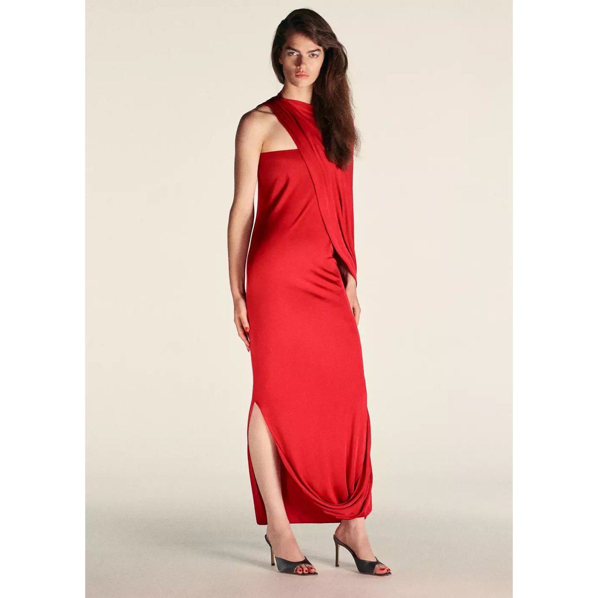 Robe bustier détail cape rouge, MANGO