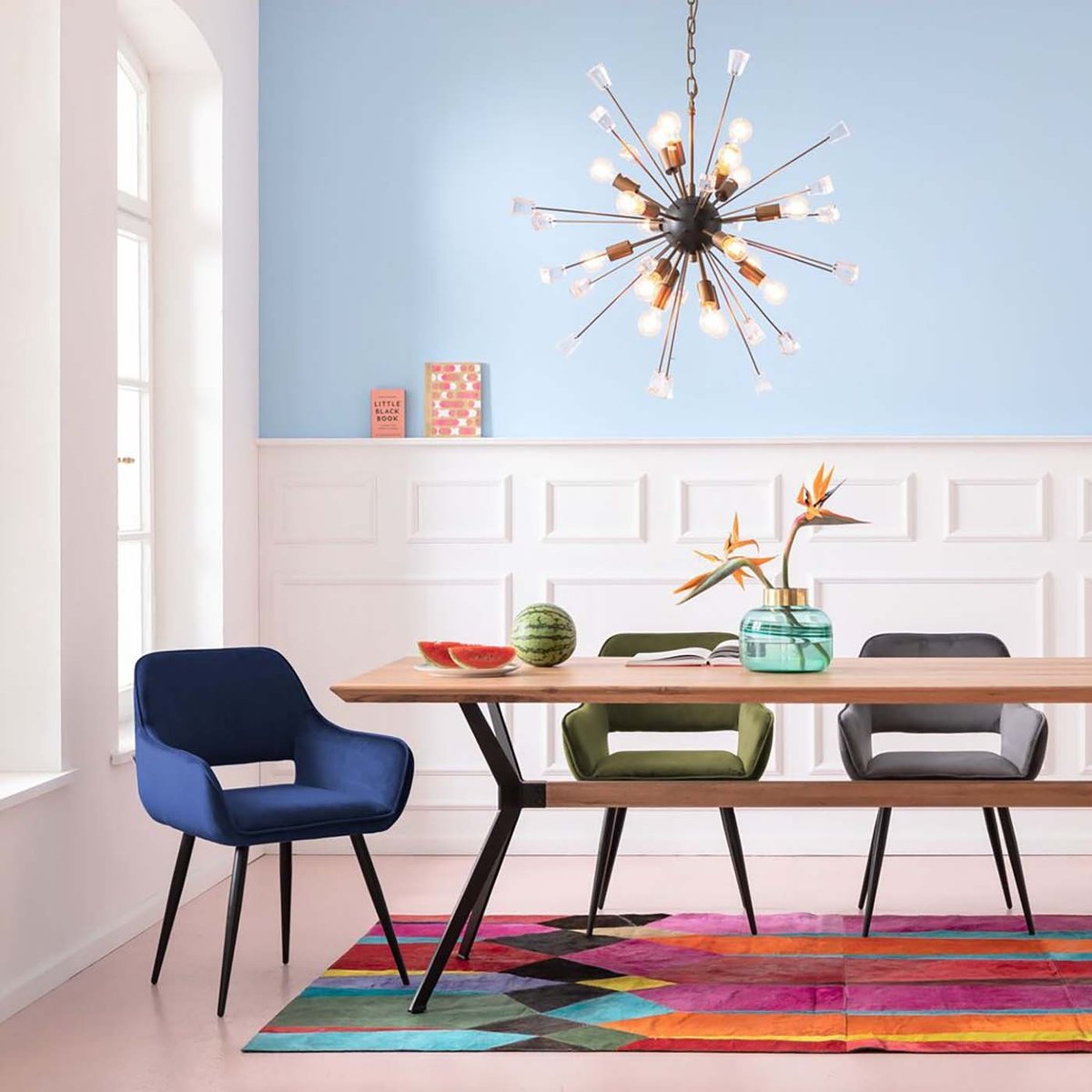 Chaise avec accoudoirs en velours, SAN FRANCISCO bleu pétrole, KARE DESIGN