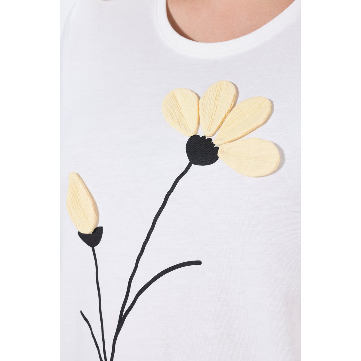 T-shirt à fleurs en coton bio blanc cassé, ULLA POPKEN