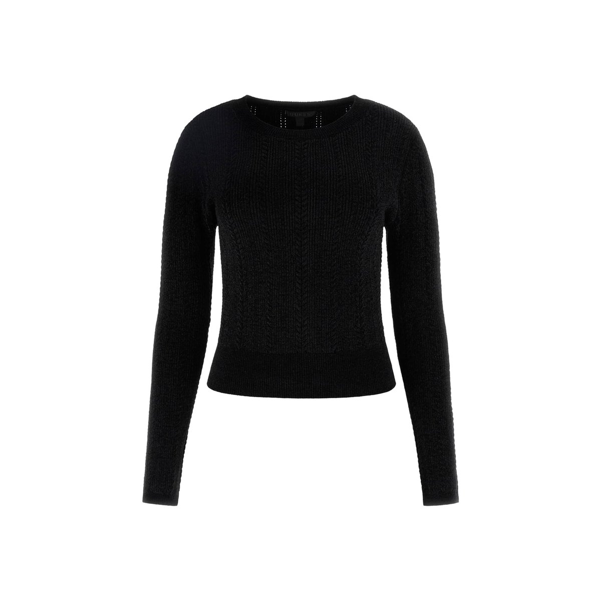 Pull Crop Maille Torsadée noir, GUESS