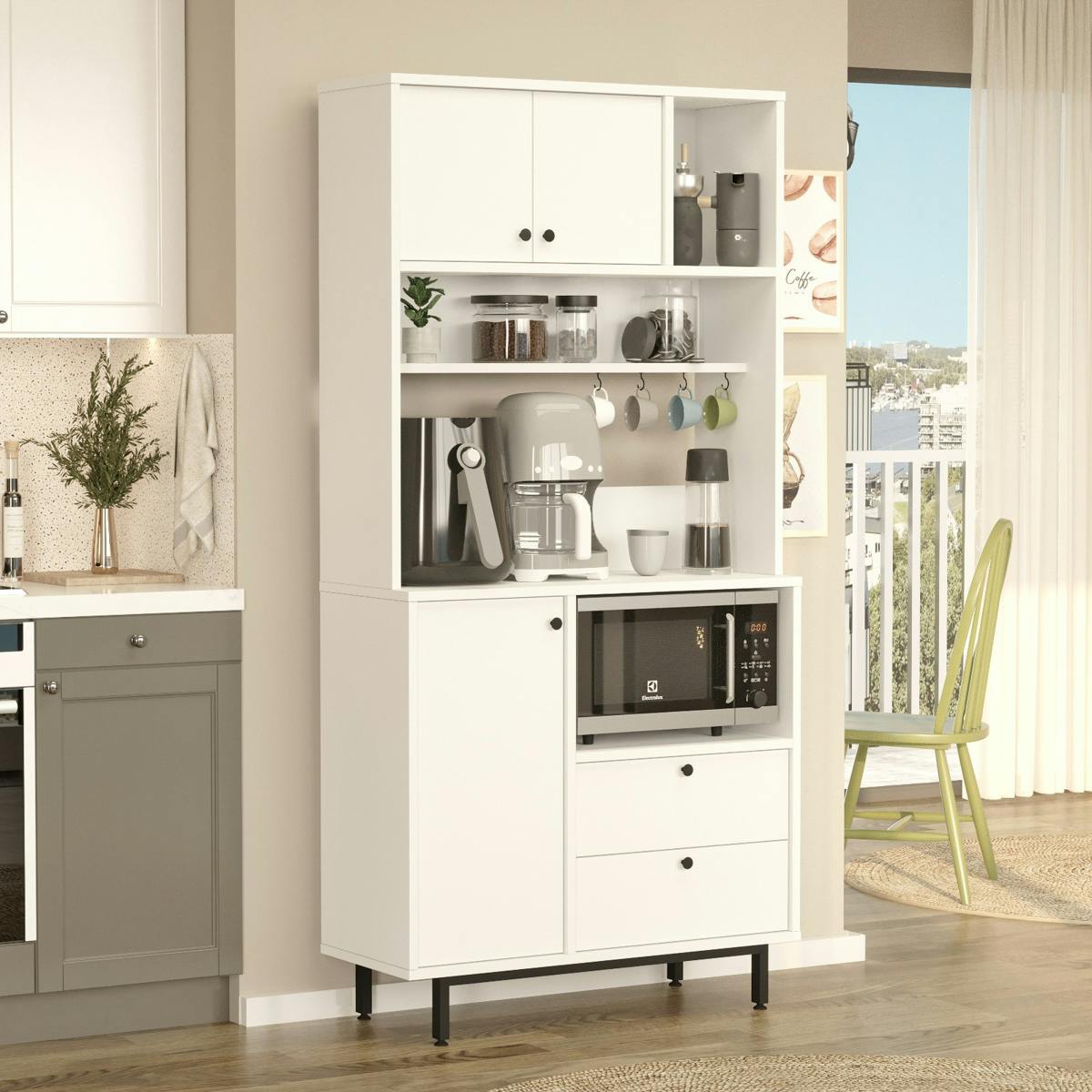 Meuble de cuisine 3 portes, 2 tiroirs 4 niches JENA blanc, PIER IMPORT