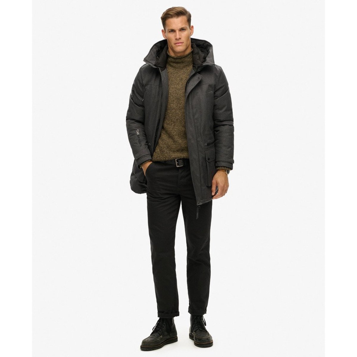 Parka rembourrée City Tweed chevron gris, SUPERDRY