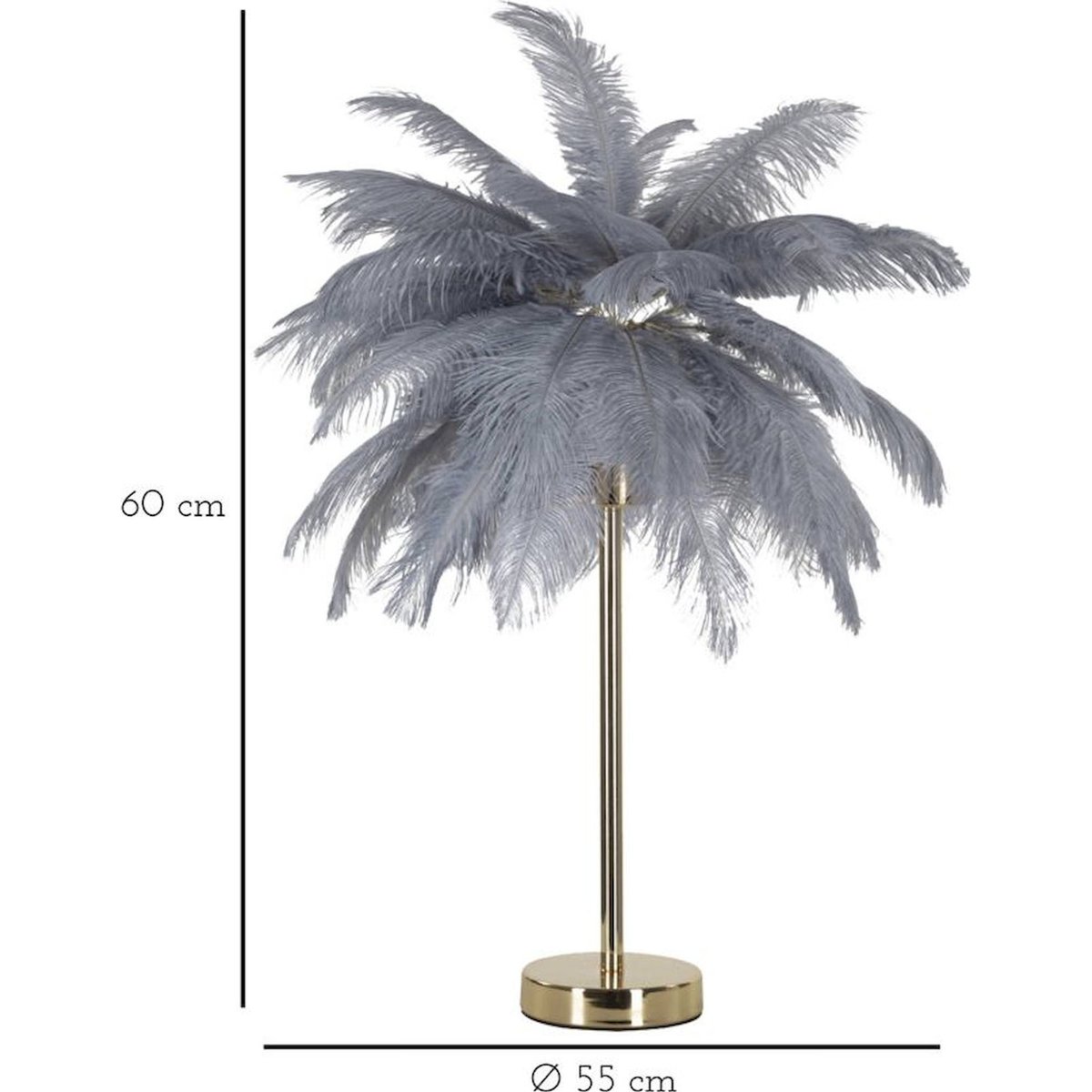 Lampe à poser palmier abat-jour plumes GLAM gris et doré, RECOLLECTION