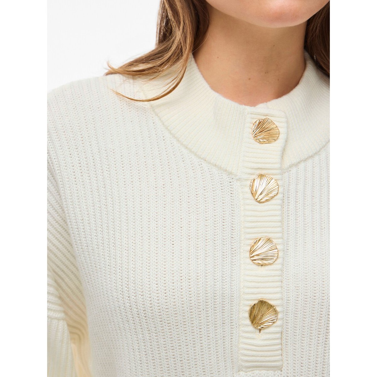 Pull manches longues avec boutons dorés ecru, VILA